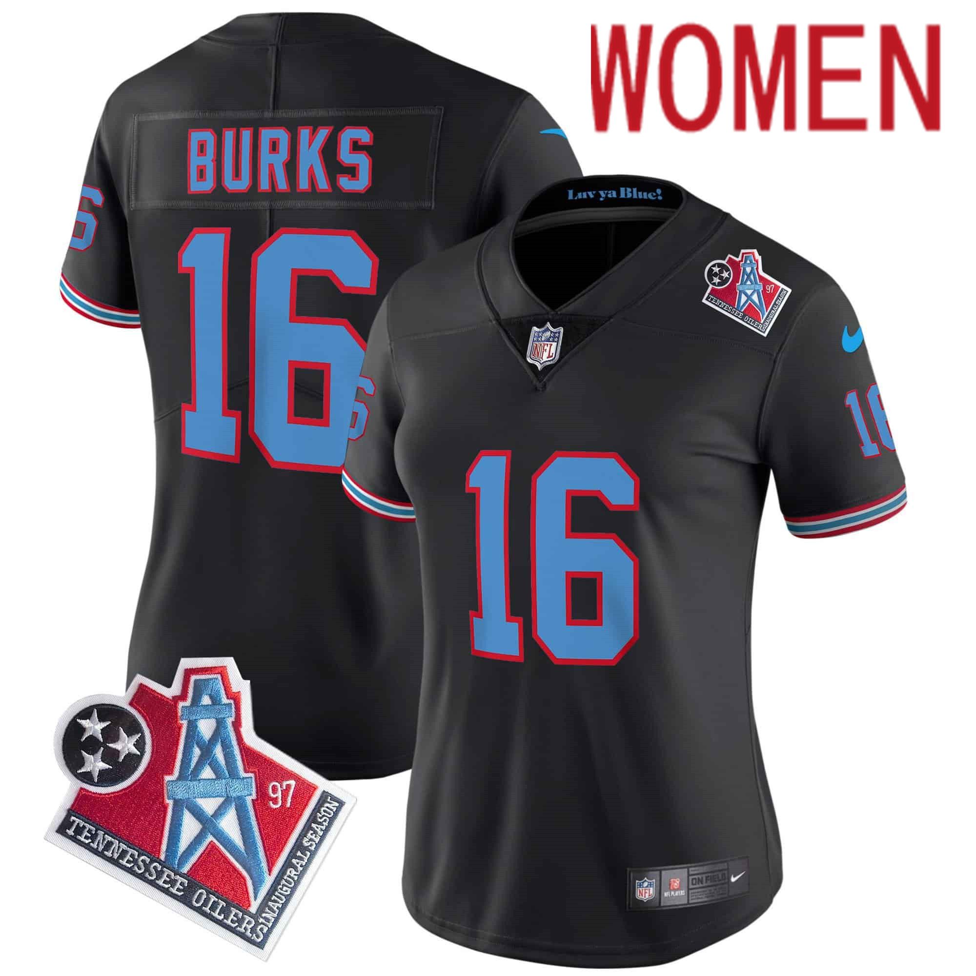 Women Tennessee Titans 16 Burks Black 1997 Throwback 2024 Nike Limited Vapor NFL Jersey